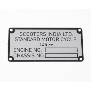 Vin plate "Scooters India Ltd" für GP 150