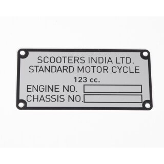 Typenschild "Scooters India Ltd" für GP 125