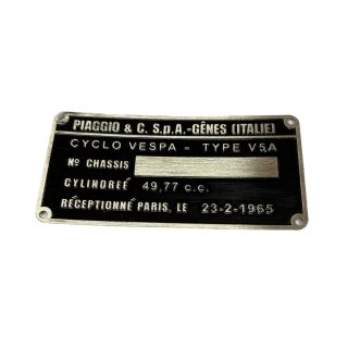 Typenschild "CYCLO VESPA - TYPE V5A" (89x43mm)